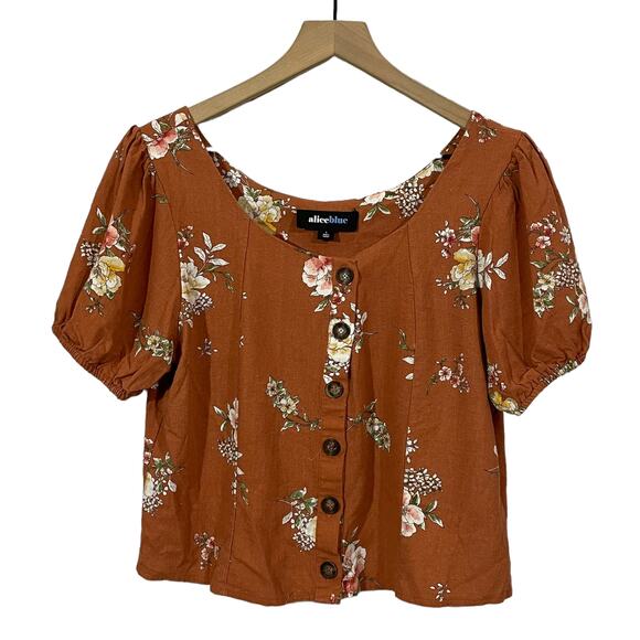 Alice Blue Floral Button Front Top - Rust - Large - Picture 4 of 10